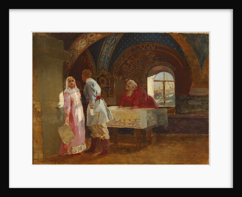 The Kiss Ceremony. Boyar Morozov, his Wife Yelena and Prince Serebrenni, 1882 by Anonymous