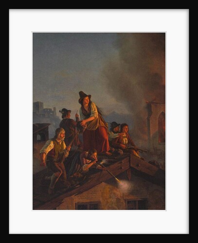 A Tyrolean peasant family defends their house against attacking soldiers. (Scene from the 1809 Tyrol by Anonymous