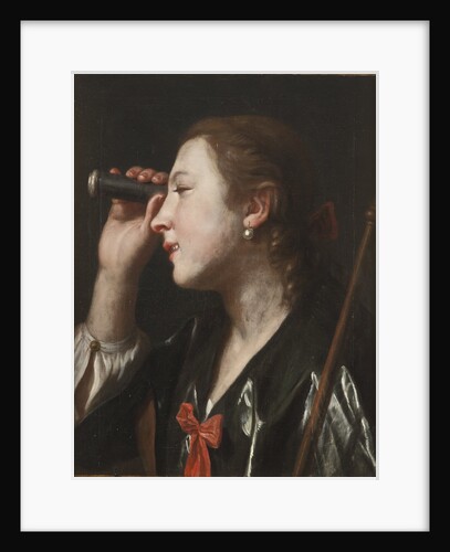 Girl Looking through a Telescope by Anonymous