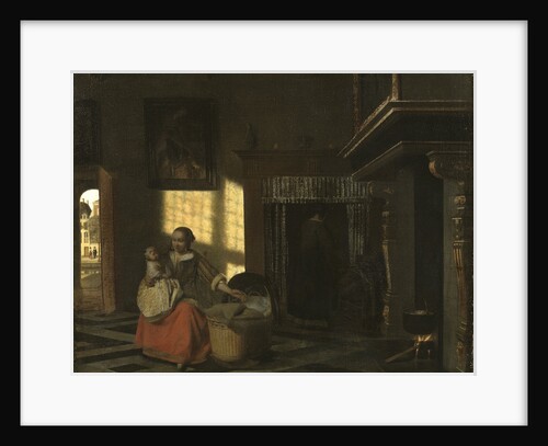 Interior with a Mother close to a Cradle, ca 1665 by Anonymous