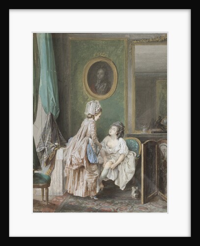 Woman pulling on her stocking, 1776 by Anonymous