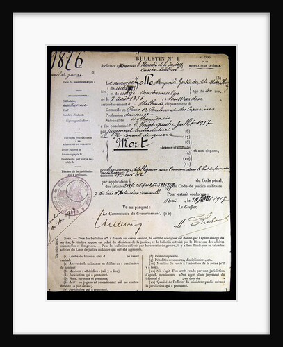 The official death sentence of Mata Hari, 1917 by Anonymous