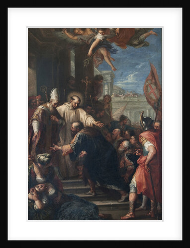 The end of the schism of Anacletus. The Antipope Anacletus II kneeling before Pope Innocent II, um 1 by Anonymous