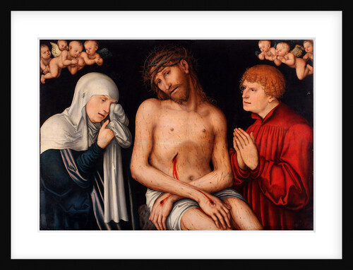 Christ as the Man of Sorrows flanked by the Virgin and St John with Angels, after 1537 by Anonymous