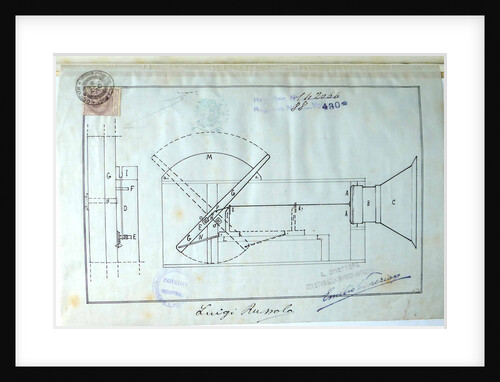 Original sketch of one of the intonarumori, 1914 by Anonymous