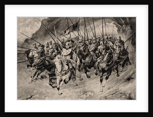 Saint Wenceslas and his Blanik knights set off from the mountain. Illustration from Stare povesti ce by Anonymous