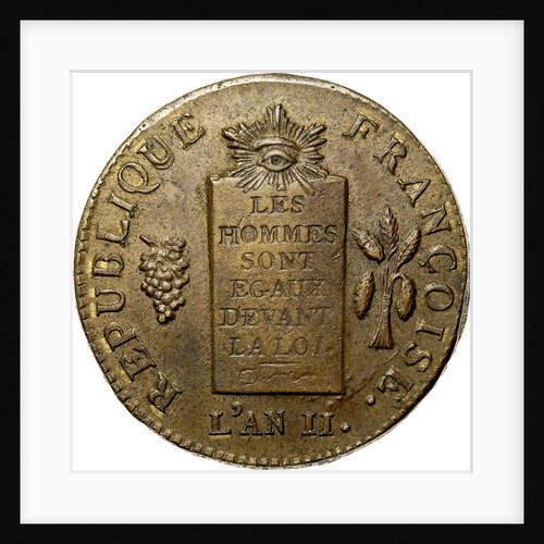 Coin 2 Sols. The National Convention period. Avers, Inscription: Les hommes sont tous égaux devant l by Anonymous