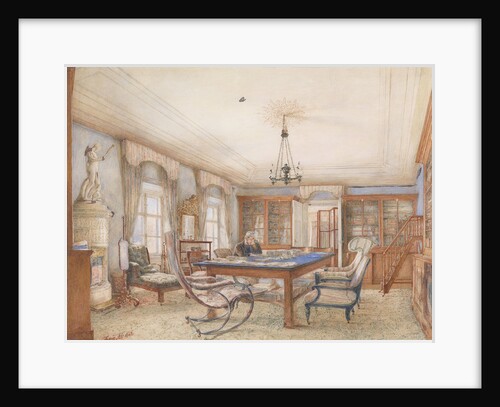 Biedermeier interior with a man sitting at a table, 1846 by Anonymous