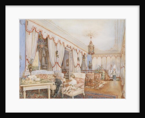 Interior with a child playing with a dog, 1846 by Anonymous
