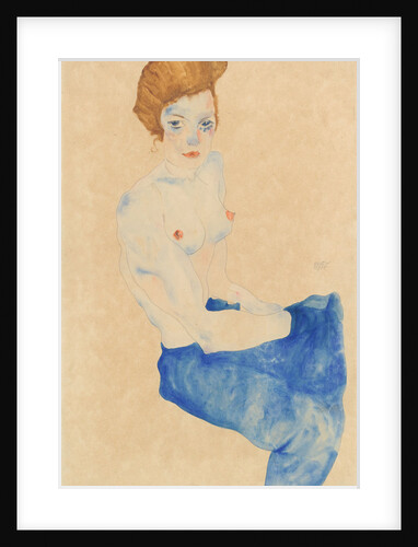 Sitting young woman, half nude with blue skirt, 1911 by Anonymous