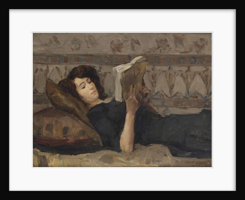 Girl reading on a sofa, c. 1920 by Anonymous