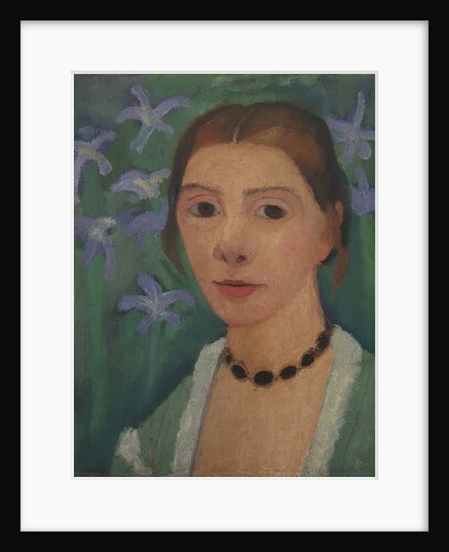 Self portrait in front of green background with blue irises, c. 1905 by Anonymous