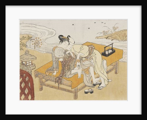 A couple making love on a bench beside a stream on a summer evening, 1760s by Anonymous