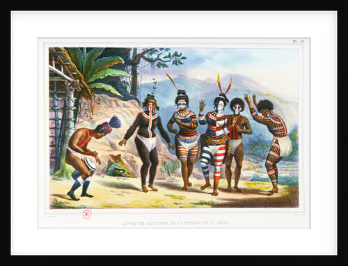 Dance at the mission of Sao Jose. Illustration from Voyage pittoresque et historique au Brésil, 1834 by Anonymous