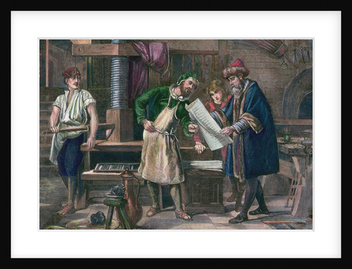 Johannes Gutenberg in his workshop, by Anonymous