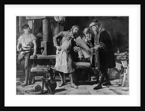 Johannes Gutenberg in his workshop, by Anonymous