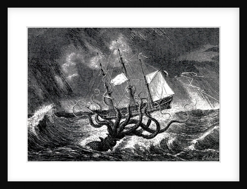 Kraken Attacking a Sailing Vessel During a Storm , 1870 by Anonymous