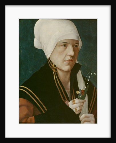 Portrait of a woman holding a Lily-of-the-Valley and a pansy, before 1520 by Anonymous