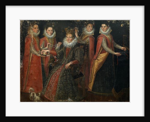 Portrait of five women with a dog and parrot, by Anonymous