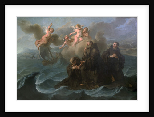 Saint Francis of Paola and his companions cross the strait to Messina on his cloak, 1723 by Anonymous
