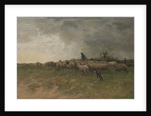Shepherd with his flock, by Anonymous