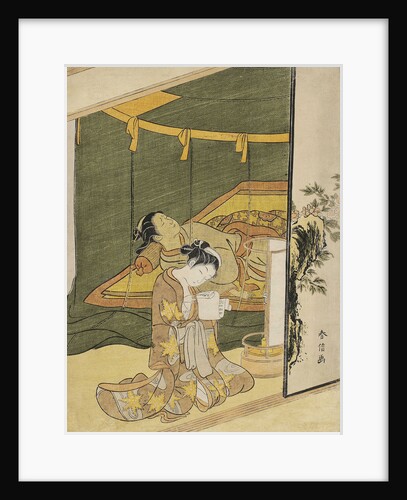 The Secret Love Letter (A young woman reading a love letter by candle light whilst another sleeps un by Anonymous
