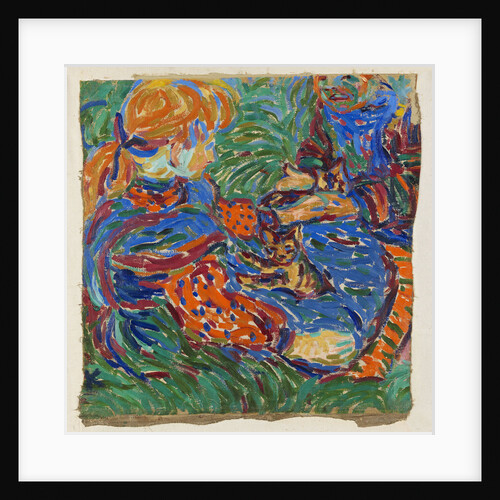Two girls playing with cat, 1907 by Anonymous
