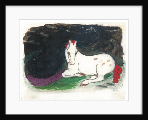 White horse lying on a black background, 1912 by Anonymous