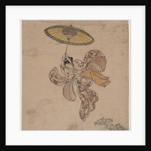 Young Woman Jumping from the Kiyomizu Temple Balcony with an Umbrella as a Parachute, 1765 by Anonymous