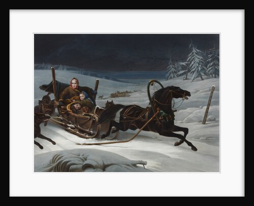 Sleigh of a Russian family pursued by wolves, 1830s by Anonymous