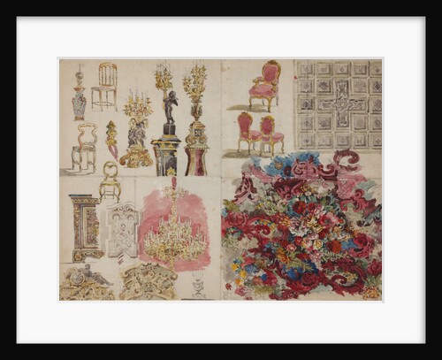 Design of furniture, ceiling, lamps, decorative wall painting with flowers for the Jussupow Palace o by Anonymous