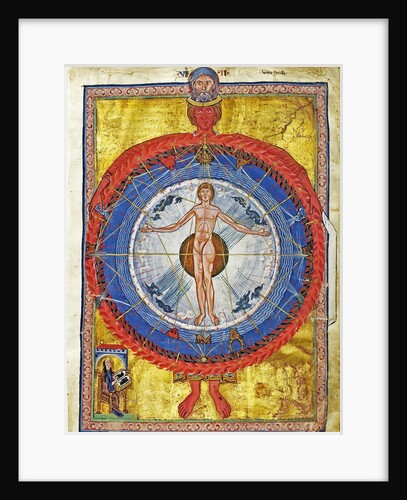 The Cosmic Spheres and Human Being. (Vision from Liber Divinorum Operum), ca 1220-1230 by Anonymous