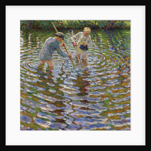 Young boys fishing for crayfish by Anonymous