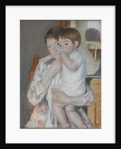 Femme et enfant devant une tablette où sont posés un broc et une cuvette, c. 1889 by Anonymous