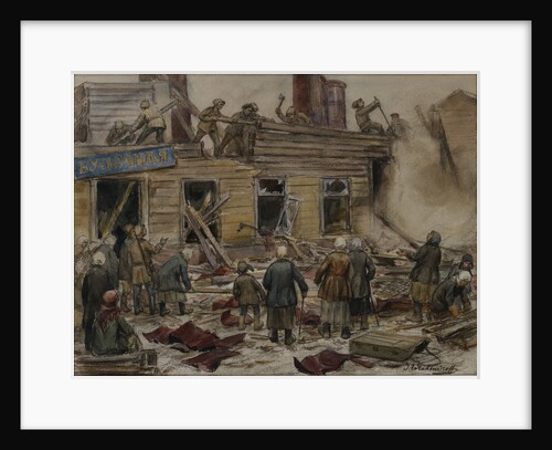 Workmen demolishing wooden houses for fuel, 1920 by Anonymous