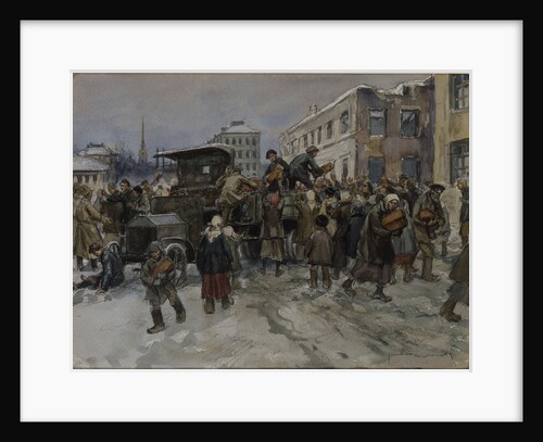 Hungry workmen in Petrograd robbing a military lorry of bread, 1920 by Anonymous