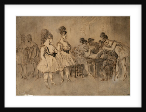 Men with scantily dressed women sitting at the table by Anonymous