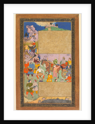 A charioteer riding through a rocky landscape with an entourage of footmen and musicians…, 1616-16 by Yusuf Ali (attributed to)