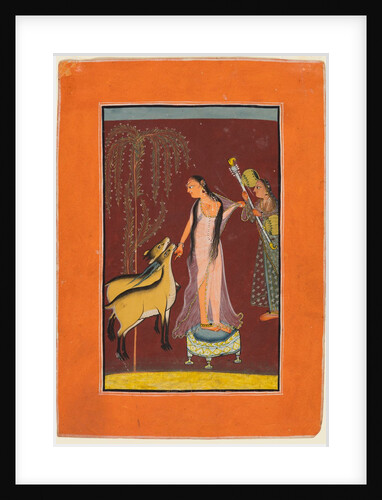 A Lady with Attendant and a Pair of Deer, probably Gujari Ragini of Dipak, from a Pahari Ragamala, 1 by Unknown