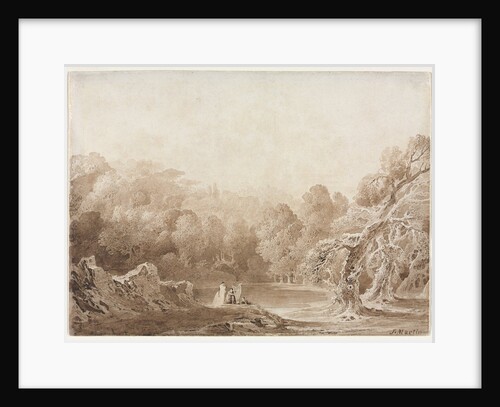 A Man Playing a Harp with other Figures beside a Lake, 1820 by John Martin