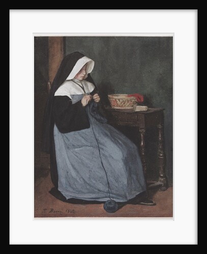 A Nun Seated at a Table Knitting, 1862 by François Bonvin
