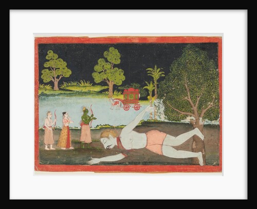 A page from a Ramayana: Rama, Lakshman and Sita before a slain giant, c. 1770 by Unknown