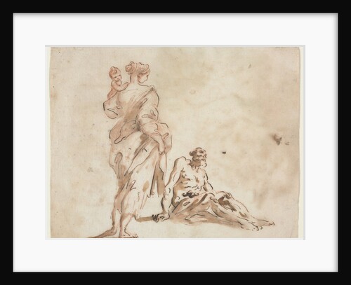 A Standing Woman Holding a Child, a Seated Male at her Feet by Alessandro Magnasco