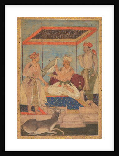 Akbar and Jahangir Examine a Ghir Falcon while Prince Khusrau Stands Behind, c. 1602-1604 by Unknown