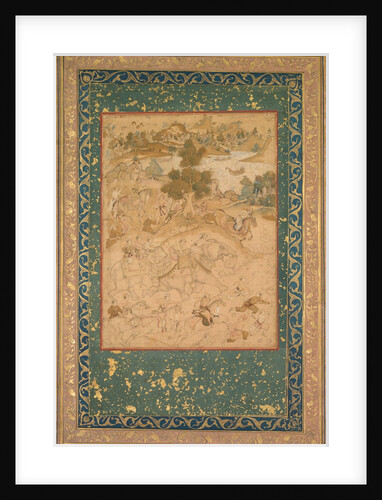 Akbar supervising the capture of wild elephants at Malwa in 1564, painting 90?, c. 1602-3 by Farukh Chela (attributed to)