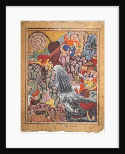Alamshah cleaving asunder the chain of the wheel, from volume 11 of a Hamza-nama…, c. 1560s - 1570 by Unknown