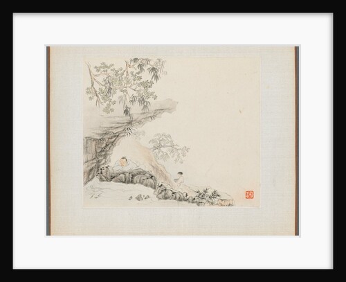 Album of Landscape Paintings Illustrating Old Poems: A Man Lies under a Rocky Overhang?, 1700s by Hua Yan