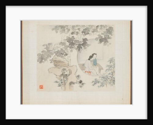 Album of Landscape Paintings Illustrating Old Poems: Two Women Sit at a Table…, 1700s by Hua Yan
