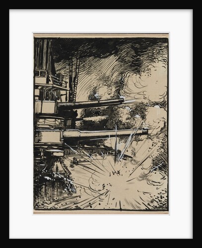 Bombe explosant sur un cuirasse aux canons braques, 1914 by Auguste Louis Lepère