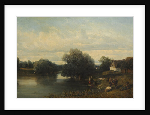 Cottage by the River with Washerwomen, 1835 by Camille Flers